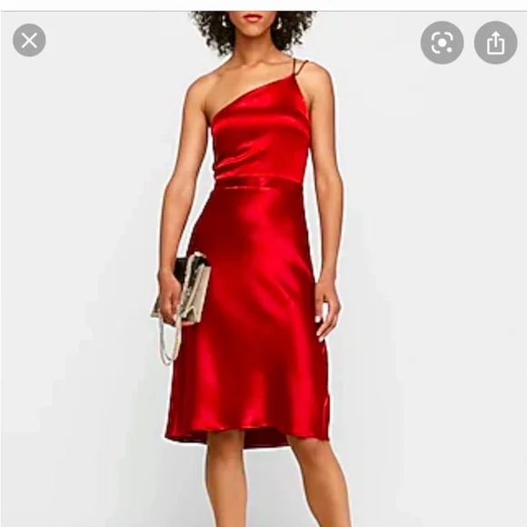 EXPRESS Red Satin Asymmetrical One Shoulder Midi Dress - Picture 1 of 5